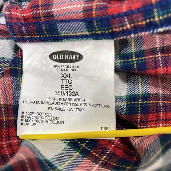 Old Navy Button Down Shirt Men XXL Red White Navy Blue Excellent Slim Fit Plaid - Picture 11 of 13